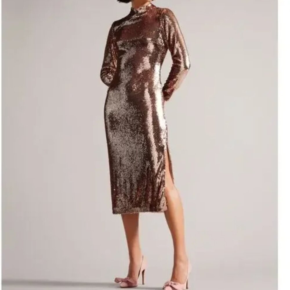 NWT Ted Baker Brooklyn sequined long sleeve dress Sz. US 10 or Ted Sz. 4